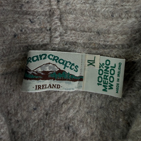 Aran Crafts Ireland Sweater Mens XL Beige Wool Cable Knit Shawl Collar Cardigan - Picture 9 of 12